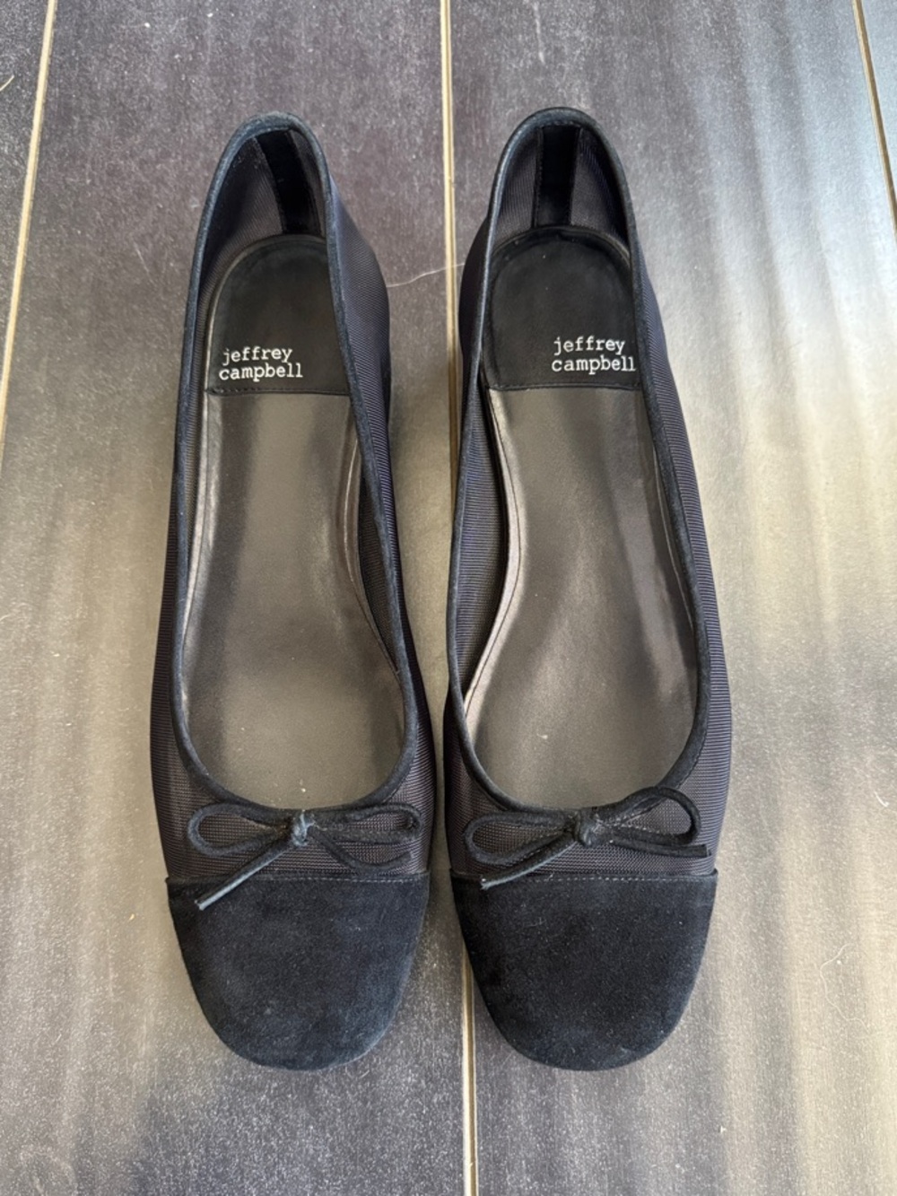 Jeffrey Campbell Mesh Black Suede-Trim Ballet with Bow size 8